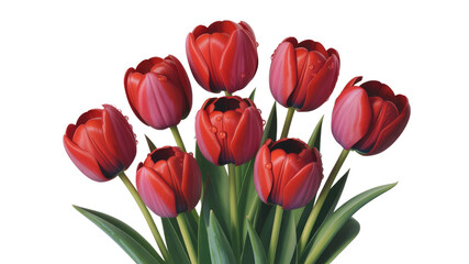 Obraz premium Vibrant Red Tulips Bouquet - Spring Flowers, Isolated on Transparent Background