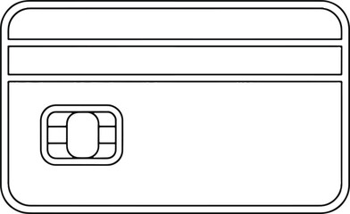 Outline of a credit card with chip, for financial transactions and payments.