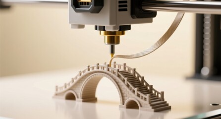 3d printing miniature bridge model in workshop technology precision close-up