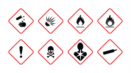 Hazard Symbols Set – Chemical Safety Warning Icons for Toxic, Flammable, Corrosive, Explosive, and Health Hazard Signs