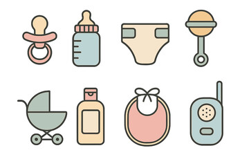 Essential baby items vector illustration for new parents