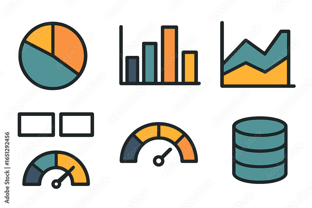 Poster colorful vector illustrations of data visualization elements