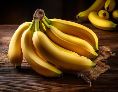 fresh bananas on a rustic wooden table