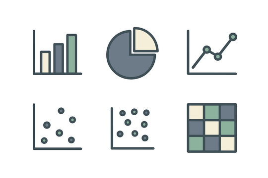 Collection of vector illustrations featuring data visualization icons