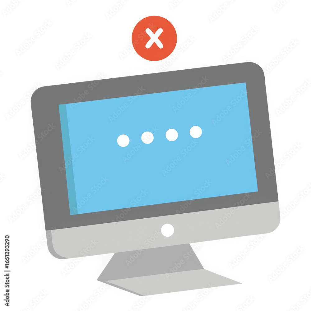 Fototapete desktop monitor with blue screen and password dots isolated on transparent background. computer erro