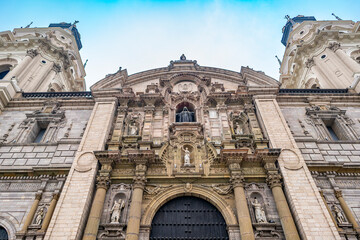 Low Angle View of the Cathedral of Lima Facade