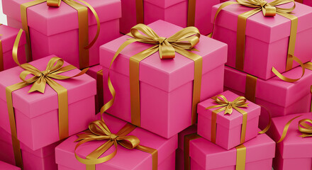 Obraz premium Stack of Pink Gift Boxes with Gold Ribbons 2.