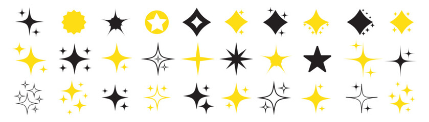 Sparkle Icons set. Twinkle stars collection. Shine star icons. Effect shine, glitter, twinkling and clean. Star sparkle icon. Vector illustration.