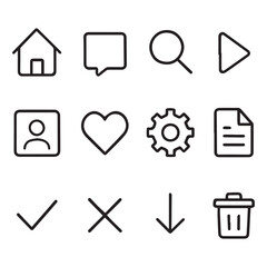 Fototapeta premium Collection of simple outline icons for user interface design