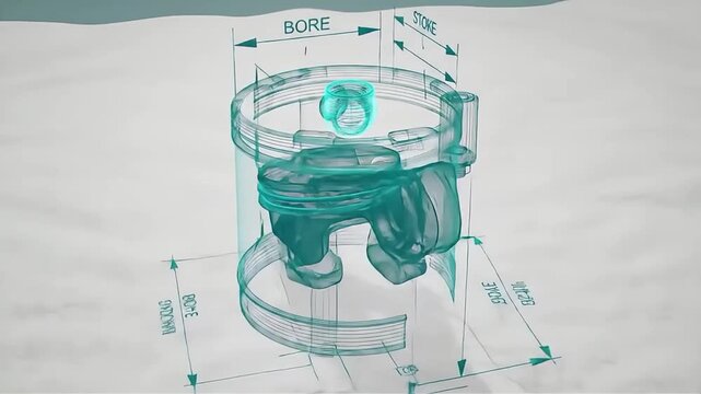 Animated Engine Piston Diagram with Bore and Stroke Dimensions in Teal