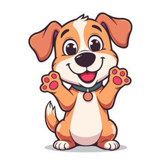 Cute Smiling Puppy with Raised Paws in Cartoon Style