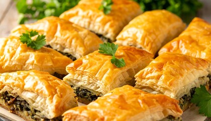 Spinach Spanakopita with Puff Pastry, and Food.