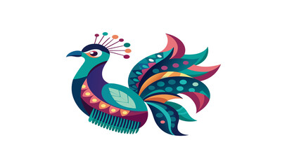 Vibrant peacock feather vector illustration with intricate floral patterns and colorful ornamental designs