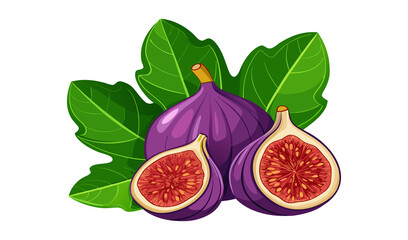 Fresh ripe figs, isolated on a white background, cut in half to show the sweet red fruit inside