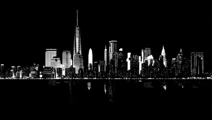 Silhouette of a city skyline at night