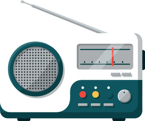 Fototapeta premium Retro portable transistor radio with a telescopic antenna and tuning dial isolated on a white background