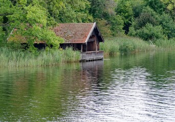 Wooden house on the shore of Lake Staffelsee in Murnau, Bavaria
