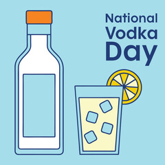Simple Line Art Illustration of Vodka Bottle and Cocktail for National Vodka Day