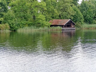 Wooden house on the shore of Lake Staffelsee in Murnau, Bavaria