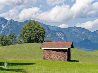 Wooden hut on a hiking trail in the mountains of Garmisch-Partenkirchen, Bavaria