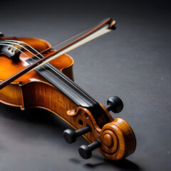 Classical Violin close up: A detailed close-up shot of a classical violin, with its strings, bow, and delicate wood grain, evoking the refined elegance and timelessness of music.