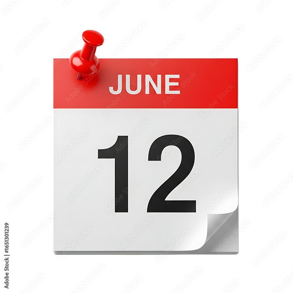 Aufkleber calendar showing the date june 12th with a red pushpin isolated on transparent background