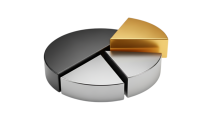 Pie Chart with Golden Slice Representing Business Growth and Market Share in Dark Background Conceptual Visualization
