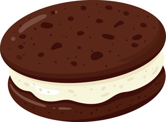 Delicious chocolate sandwich cookie filled with creamy white frosting and chocolate chips isolated on a white background
