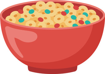 A vibrant red bowl filled with colorful crunchy breakfast cereal and milk a healthy and delicious morning meal