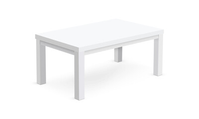 Realistic vector illustration of a modern rectangular white table, isolated on white background. Perfect for interior design projects, furniture branding, advertising, and commercial presentations