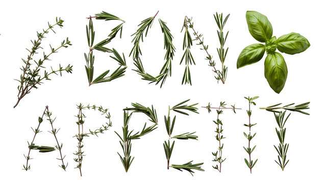 Bon Appetit Herb Typography - Rosemary, Thyme, and Basil