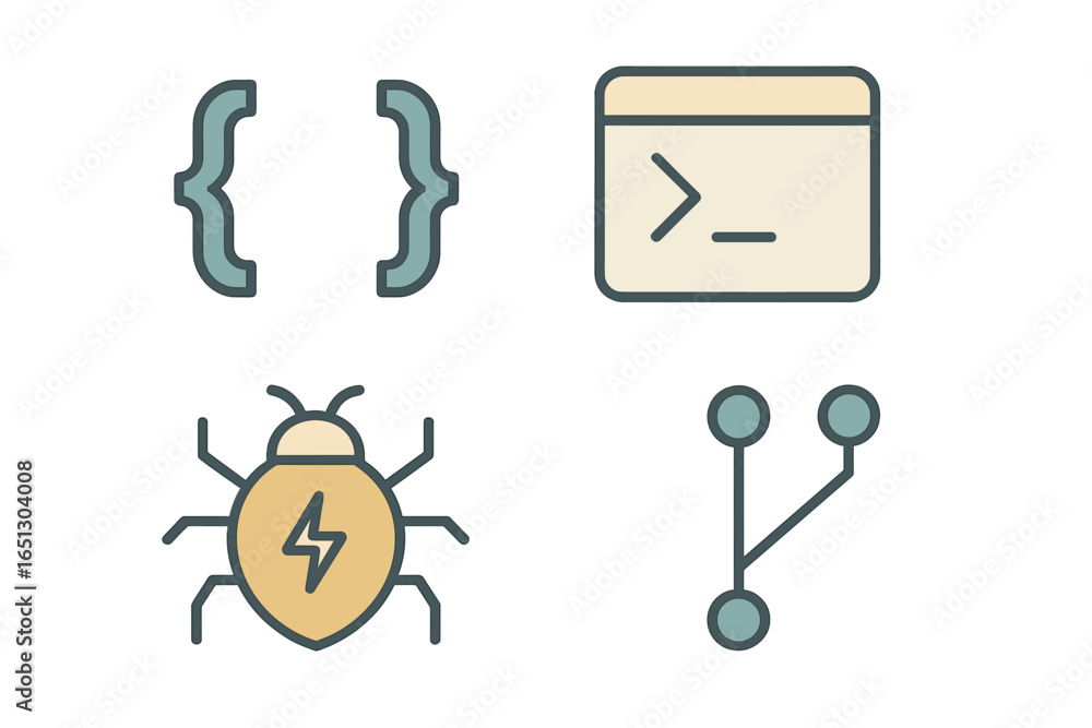 Poster vector illustration of programming concepts and debugging symbols