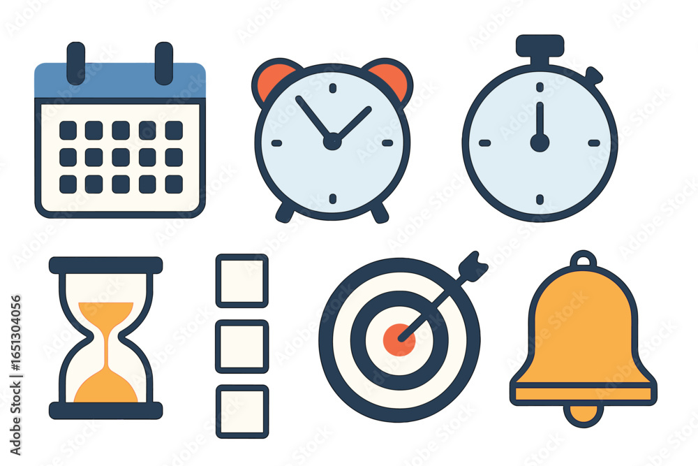 Poster time management icons in vector style for planning and scheduling