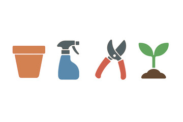 Tools for indoor gardening and plant care in vector style