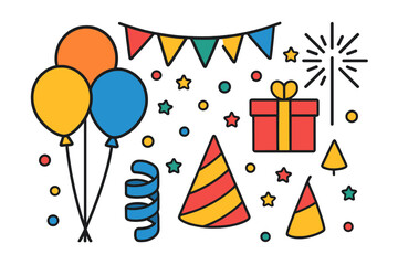 Colorful vector illustration of party elements for celebrations