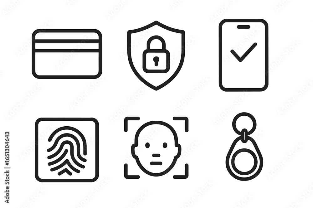 Poster security icons set with modern symbols of authentication and identity