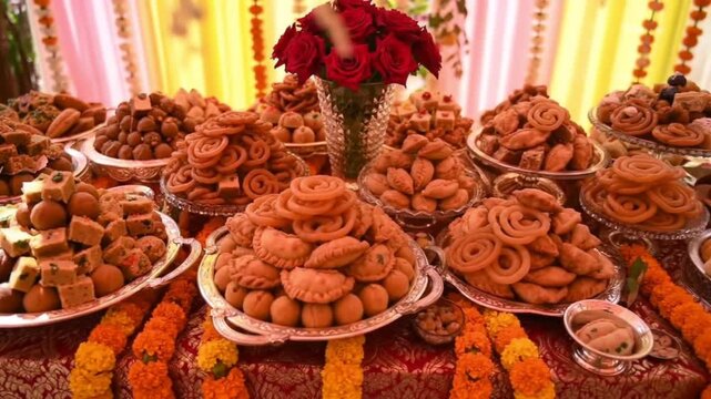 Grand Indian Wedding & Festival Buffet: A Lavish Spread of Mithai and Namkeen