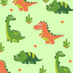 cartoon dinosaur seamless pattern vector design for kids apparel fullprint fabric