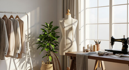 Sunlit atelier: A serene haven of sartorial artistry and creative sewing inspiration in a