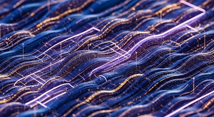 Abstract Wavy Lines with Glowing Upward Arrow Indicating Growth