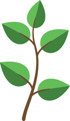 A simple illustration of a green plant stem with five leaves symbolizing growth and nature