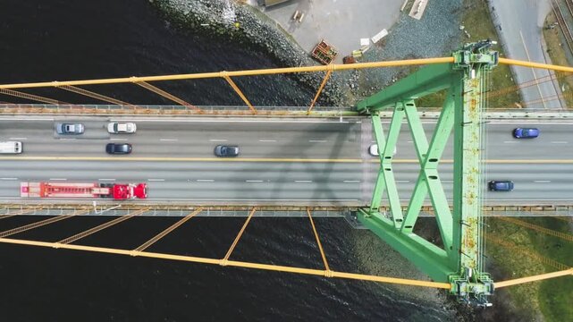 Aerial view of traffic on angus l macdonald bridge in halifax, nova scotia
