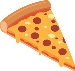 A delicious slice of pepperoni pizza with melted cheese and a golden crust presented as a flat illustration on a white background