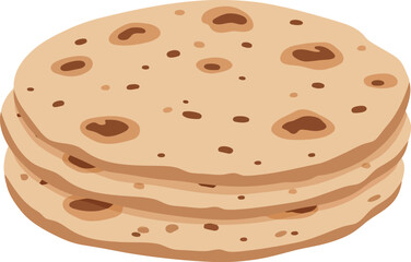 A stack of three freshly made round golden brown tortillas with visible air bubbles and light charring on a white background