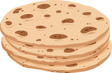 A stack of golden brown round flatbreads or tortillas with visible air bubbles and browned spots isolated on a white background