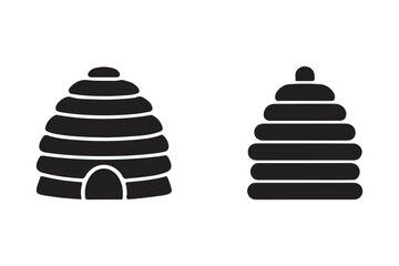 Two black silhouette beehives on white background