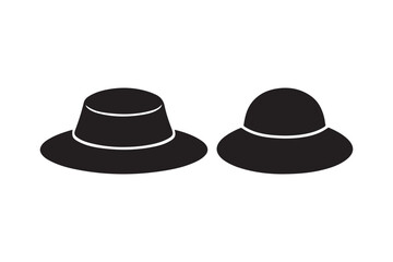 Two black pilgrim hats with white bands on a white background