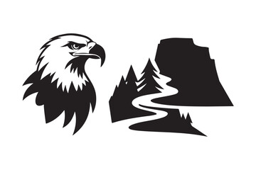 Majestic eagle over a mountain landscape with winding river