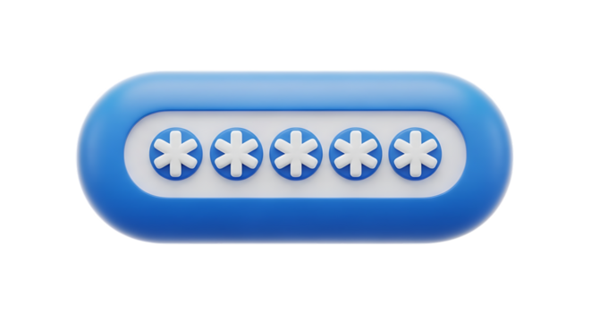 Digital password input form with star symbols for website security and data protection with blue design elements