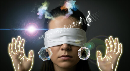 人間の五感（視覚・聴覚・触覚・味覚・嗅覚）の抽象イメージ